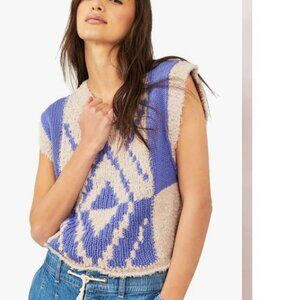 Free People Women's Diamonds For Days Sweater Vest Blue Moon Combo M